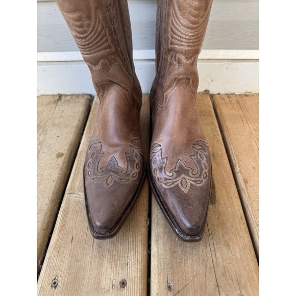 Sancho Boots Mens 9 Brown Leather Western Cowboy 2 Toned Bug Point Toe Spain - Picture 13 of 16